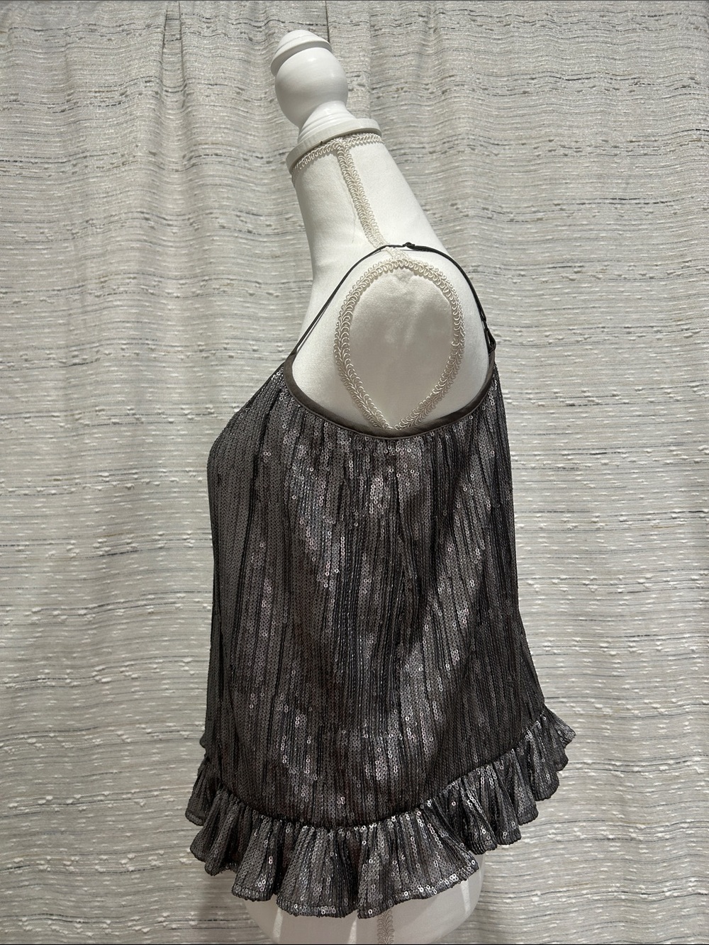 Anthropologie Silver Sequin Ruffle-Hem Camisole - Picture 2 of 6